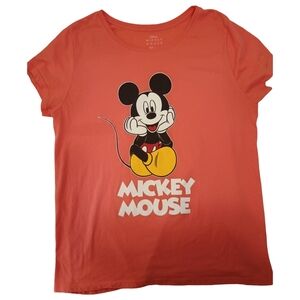 Disney Coral Mickey Mouse Short Sleeve Tee Size L